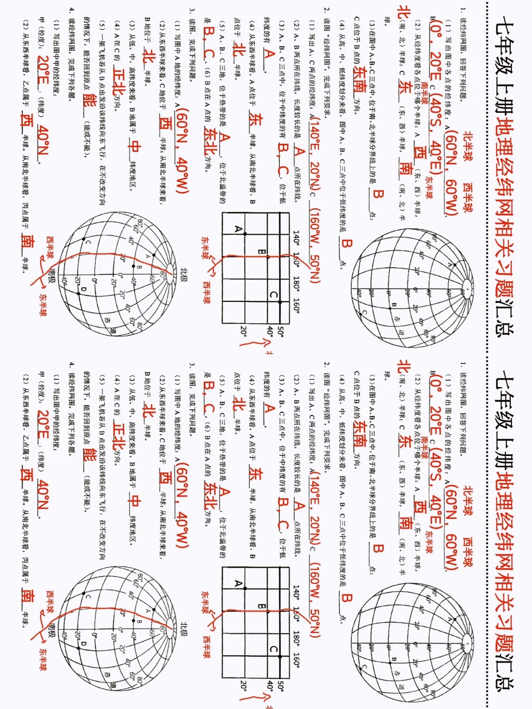 七上地理重难点经纬度标注平视图 第1张 七上地理重难点经纬度标注平视图 第1张